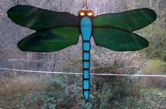 stained glass dragonfly blue green